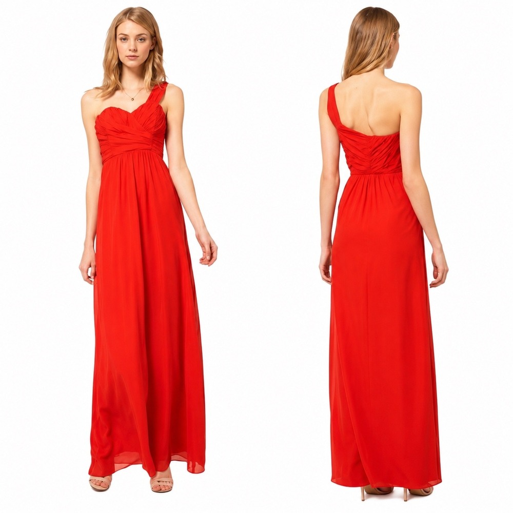 Ted Baker Siri Silk Maxi Dress 3 Orange One Shoulder Pleated Formal Evening Gown